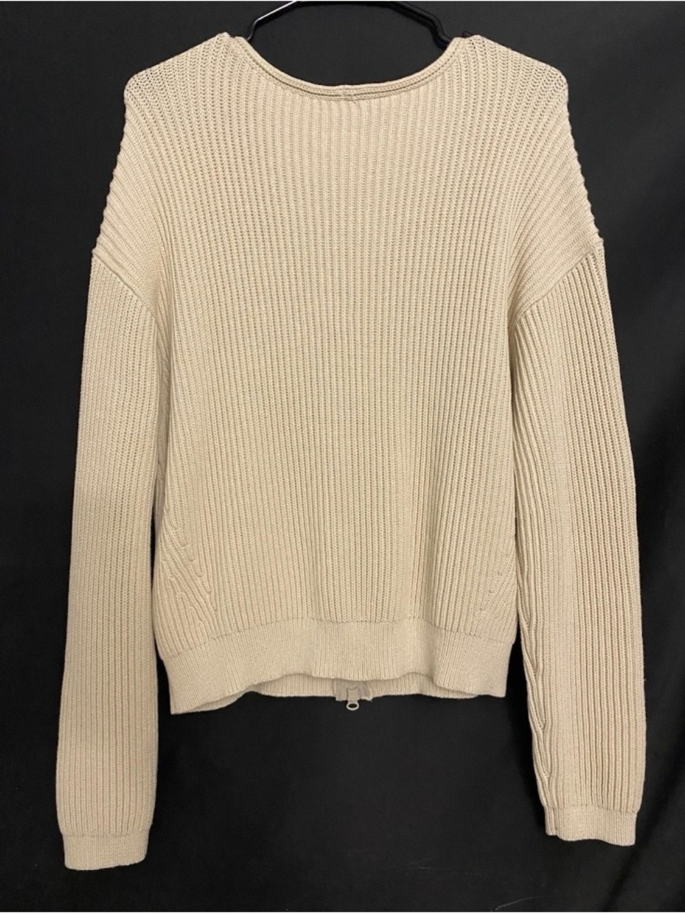Tan Zip-Front V-Neck Ribbed Sweater - Picture 5 of 6